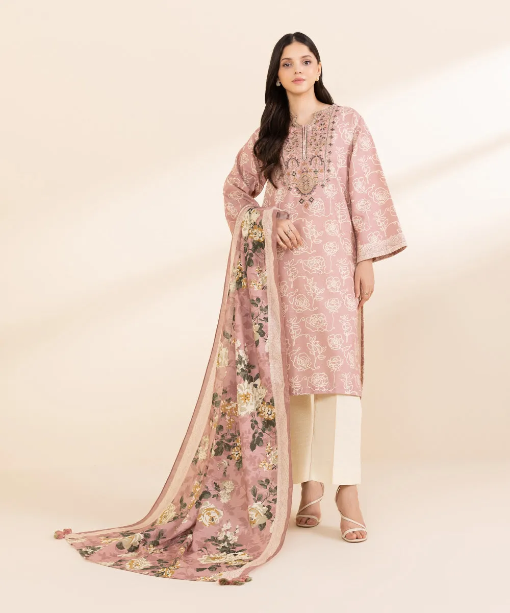 2 Piece - Embroidered Light Khaddar Suit