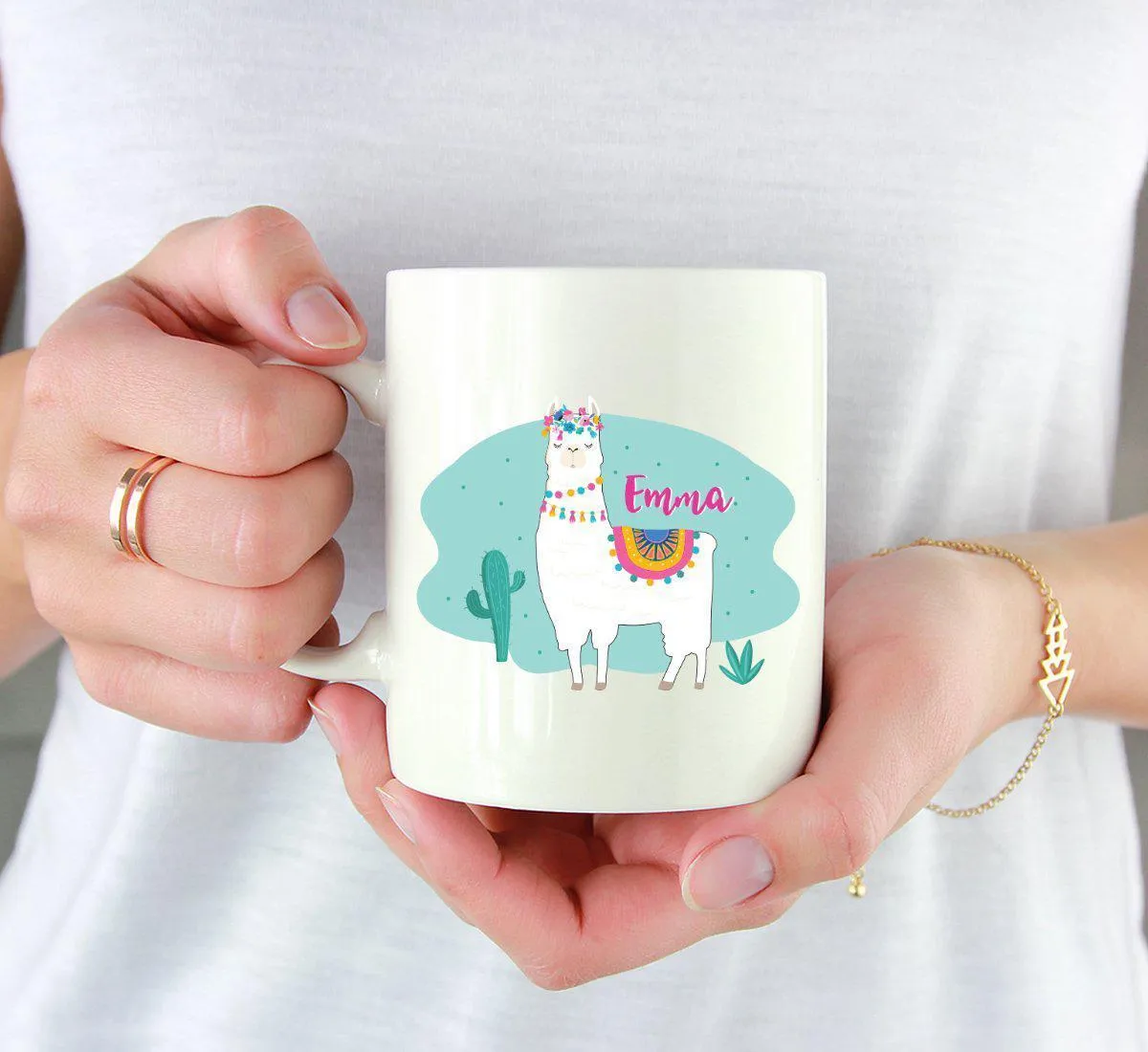 Andaz Press Personalized 11oz Llama and Cactus Baby Shower Party Coffee Mug