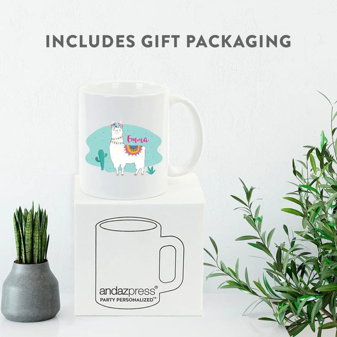 Andaz Press Personalized 11oz Llama and Cactus Baby Shower Party Coffee Mug