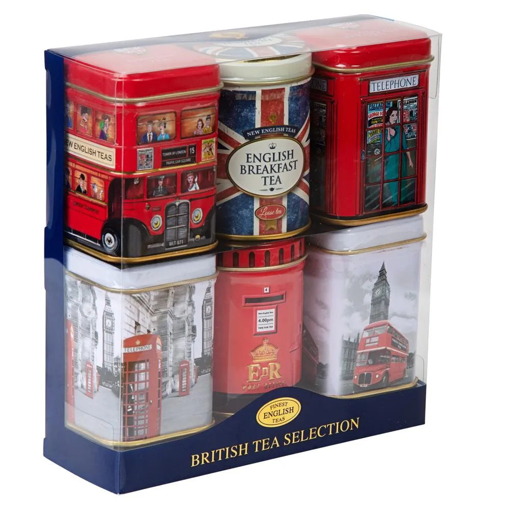 Best of British Six Mini Tin Gift Pack With Loose-Leaf Black Tea