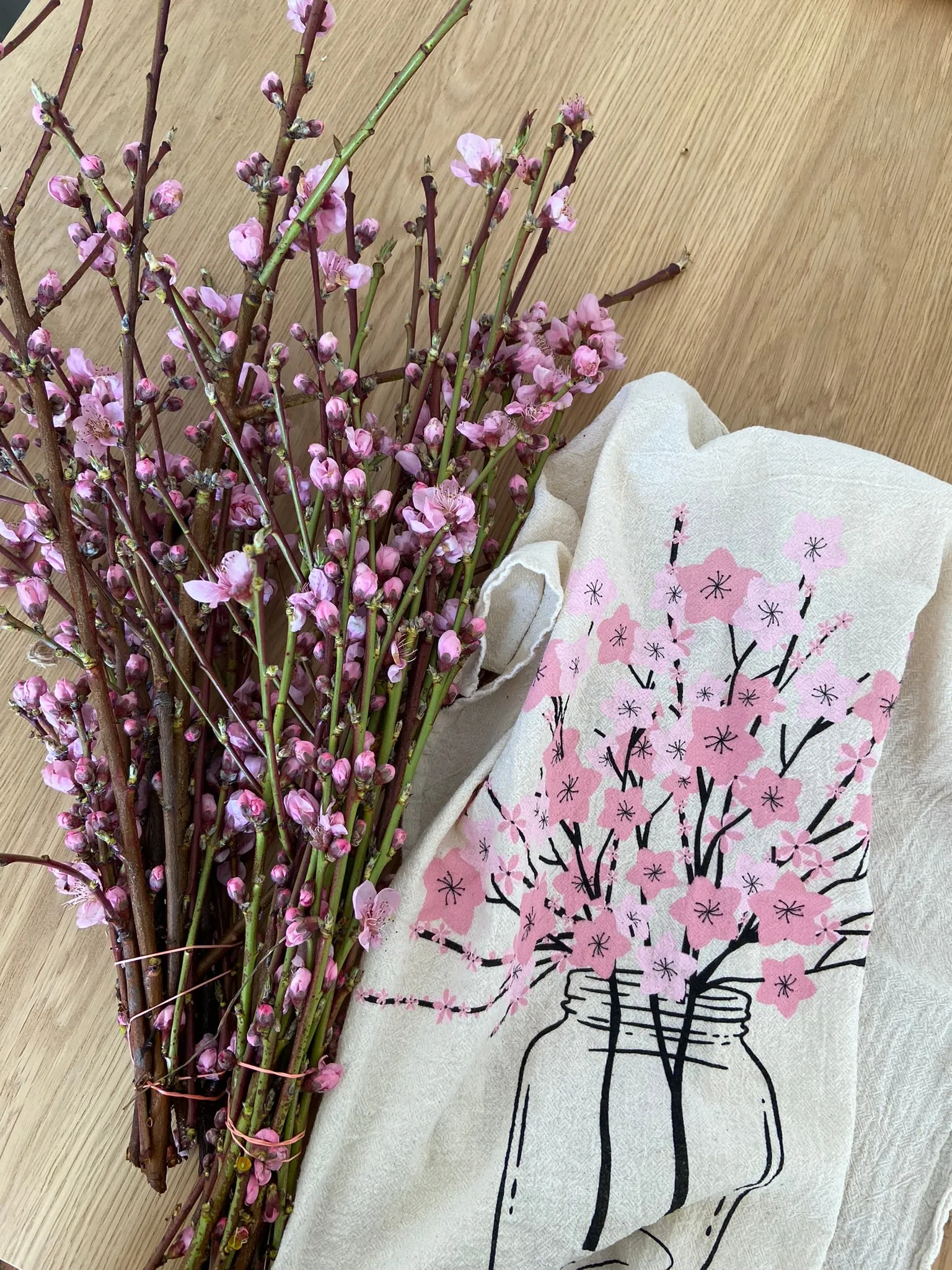 Cherry Blossom Flour Sack Dish Towel