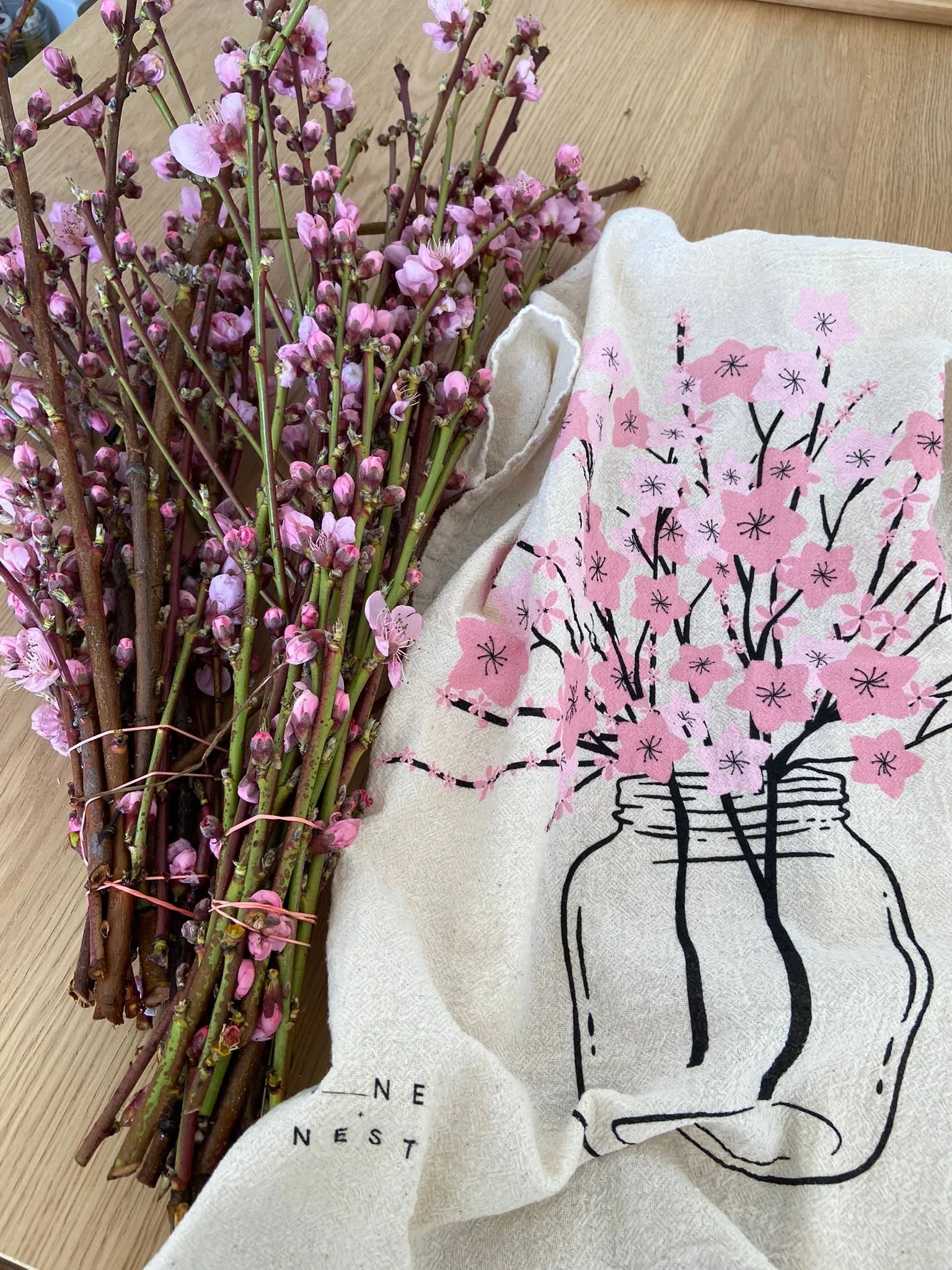 Cherry Blossom Flour Sack Dish Towel