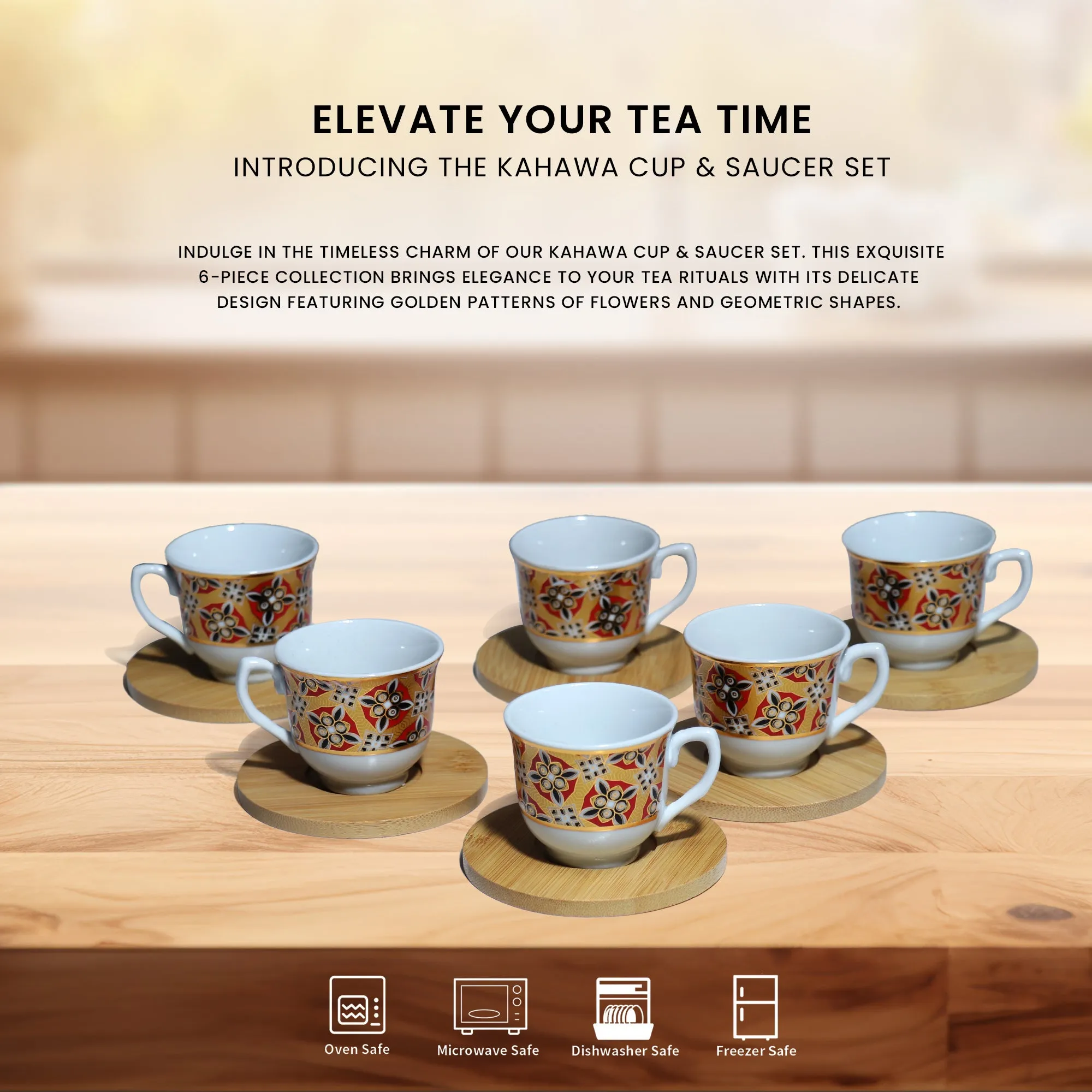 Elegant Tea Cup and Saucer Set - 6PC | Regal Flower | Cotton Home