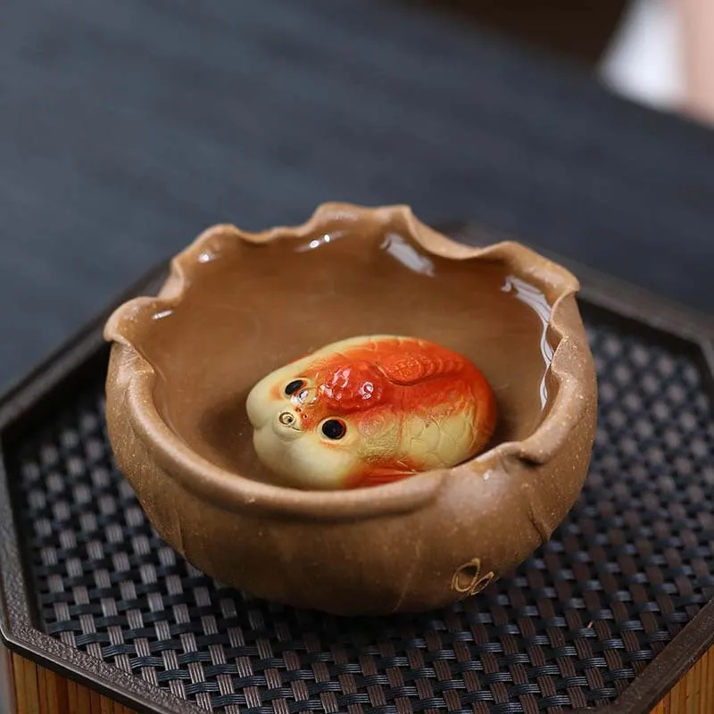 Gohobi Handmade Ceramic YiXing Clay Goldfish Ornament Tea pet