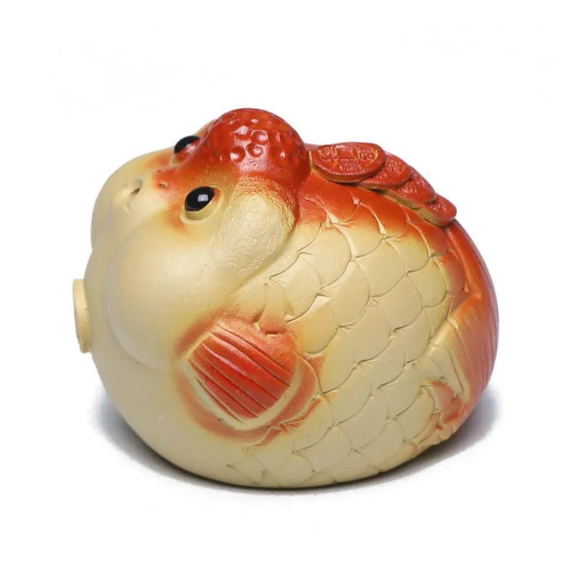 Gohobi Handmade Ceramic YiXing Clay Goldfish Ornament Tea pet