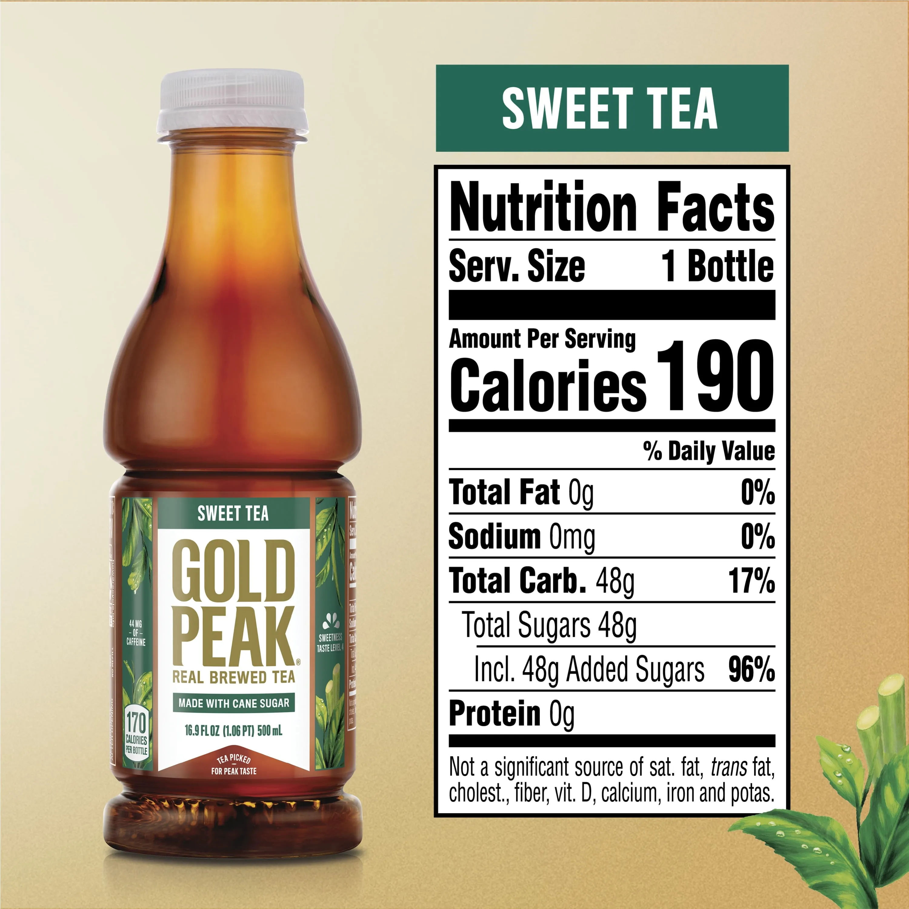 Gold Peak Real Brewed Tea Cane Sugar Sweet, Bottled Tea Drink, 16.9 fl oz, 6 Bottles