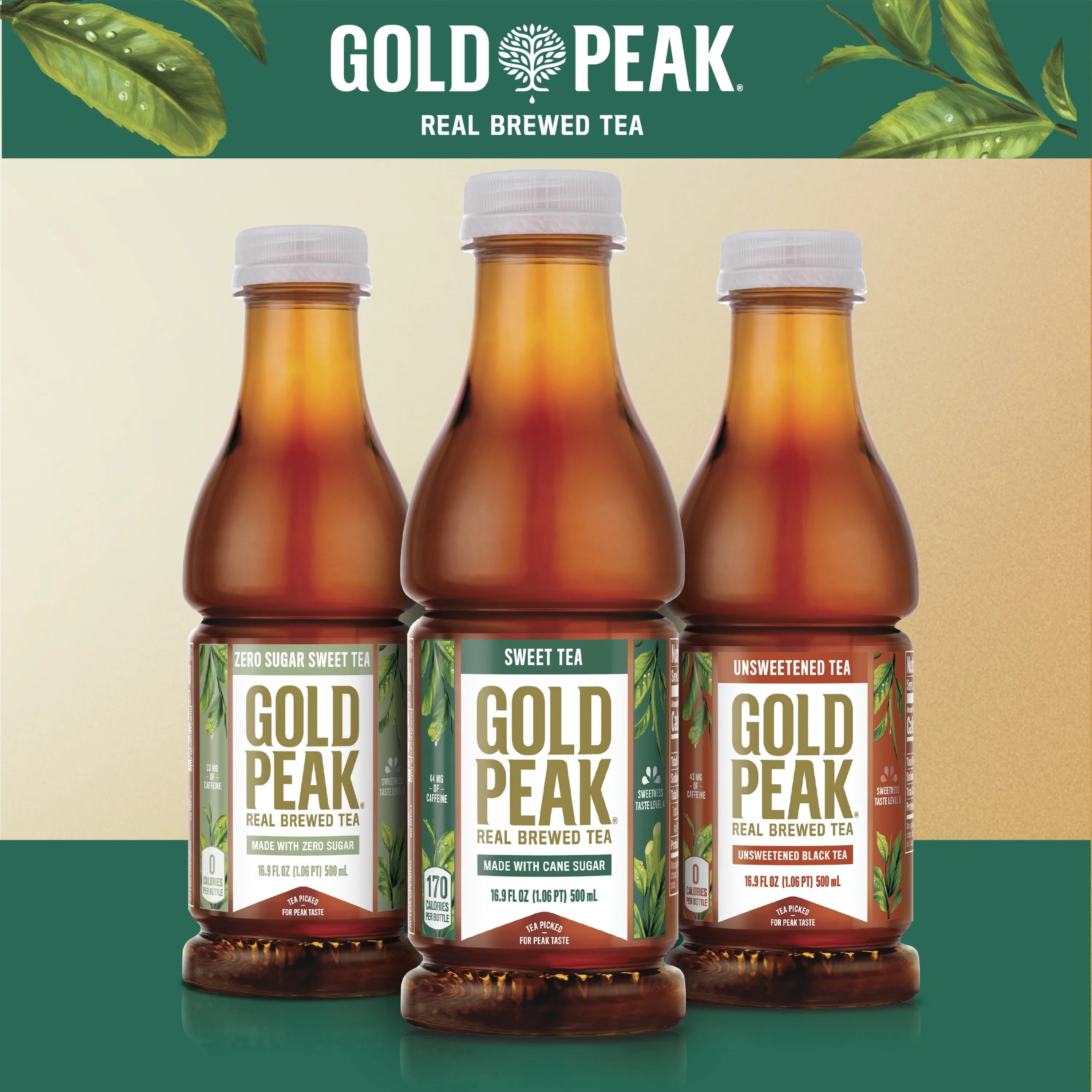 Gold Peak Real Brewed Tea Cane Sugar Sweet, Bottled Tea Drink, 16.9 fl oz, 6 Bottles