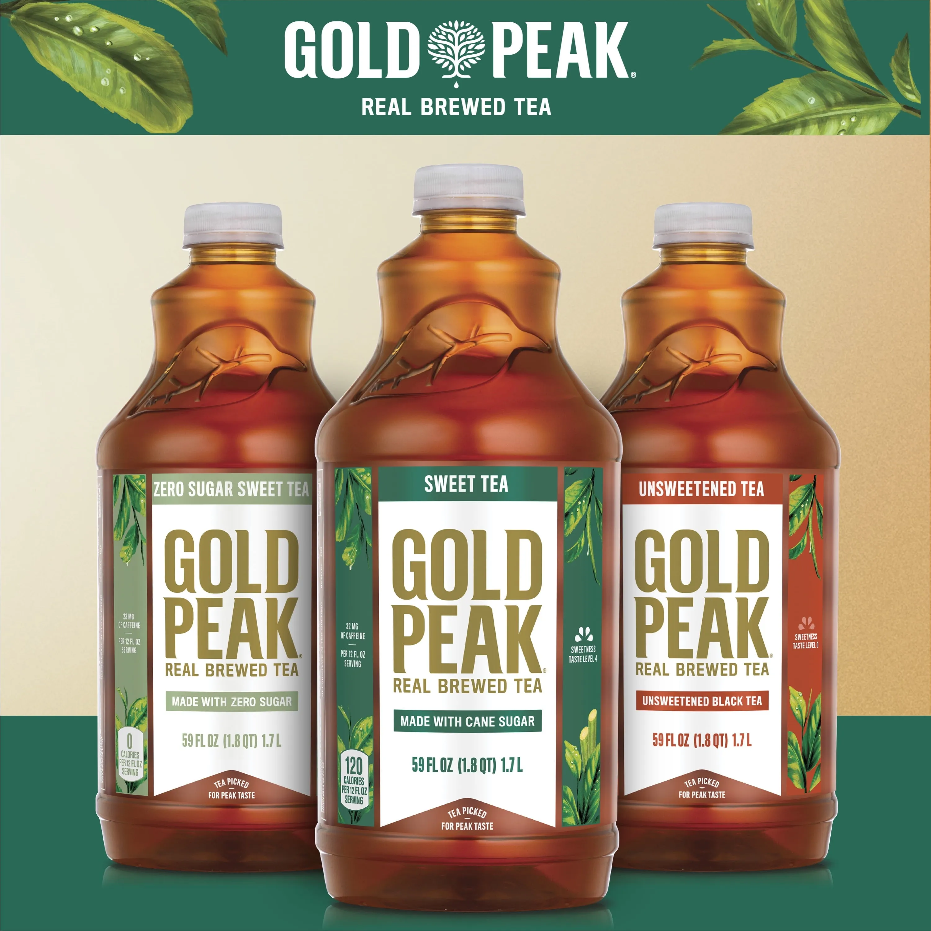 Gold Peak Real Brewed Tea Unsweetened Black Tea Drink, 59 fl oz