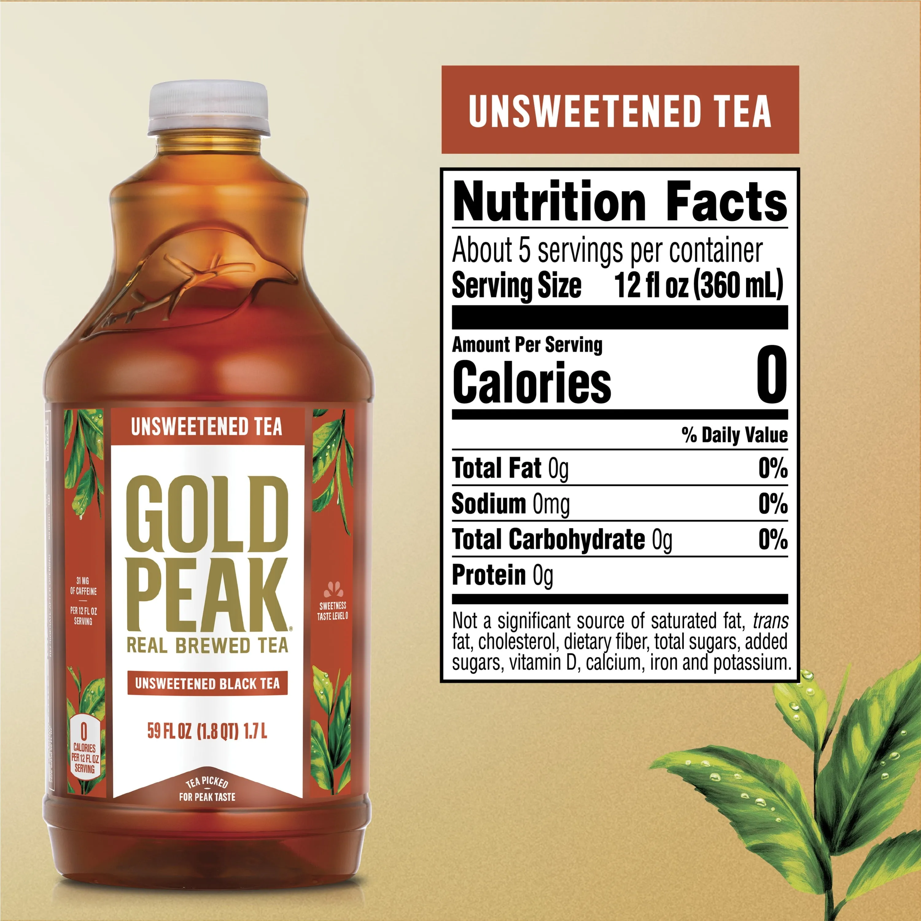 Gold Peak Real Brewed Tea Unsweetened Black Tea Drink, 59 fl oz