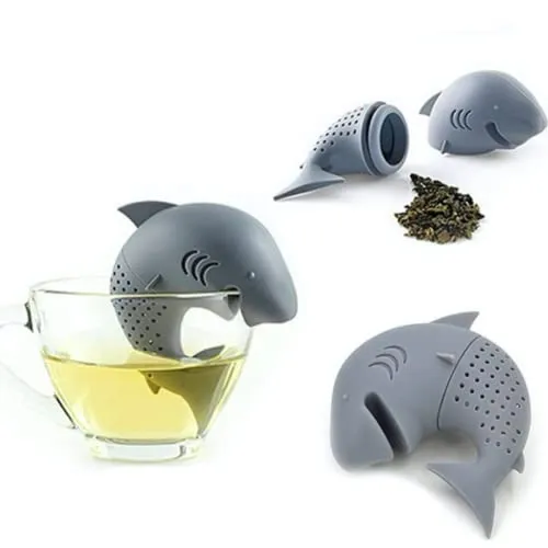 Infusor de té reutilizable, juego de filtros de té de silicona con animales cortados para té de hojas sueltas, taburete divertido con elefante, búho, ardilla y tiburón (gris)