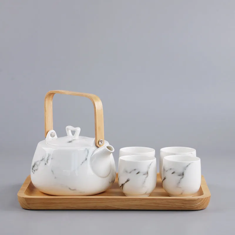 Japanese White Marble Pattern Tea Set