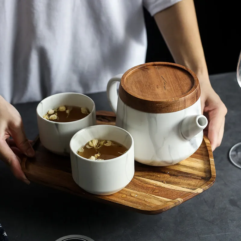 Japanese White Marble Pattern Tea Set