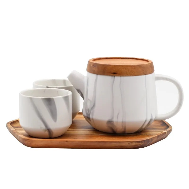 Japanese White Marble Pattern Tea Set