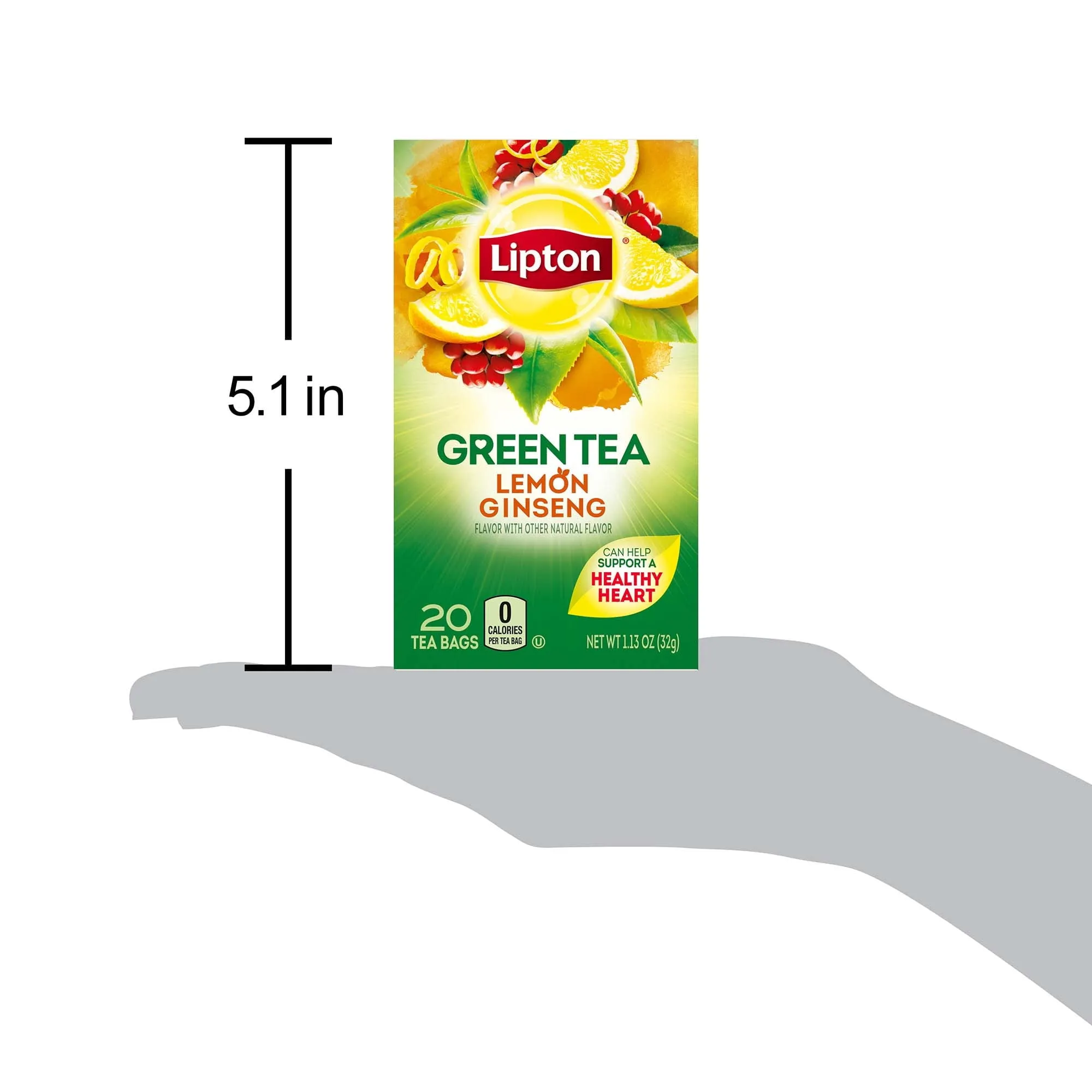 Lipton Green Tea, Lemon Ginseng, Can Help Support a Healthy Heart, Tea Bags 20 Count Box