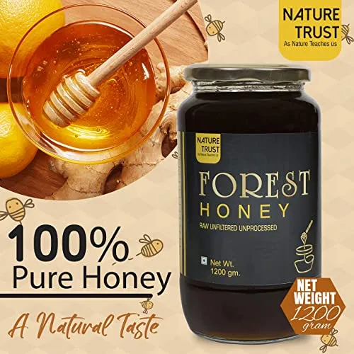 Nature Trust Raw Organic Forest Honey,1200 Gram, Wild, Unprocessed, Unheated, Non Pasteurized, Original Honey 100% Pure and Natural (1.2 Kg)