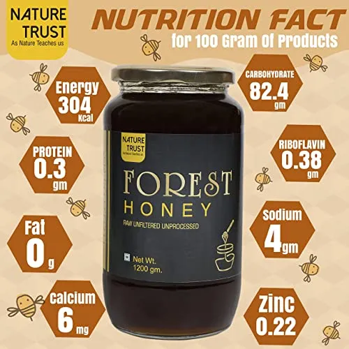 Nature Trust Raw Organic Forest Honey,1200 Gram, Wild, Unprocessed, Unheated, Non Pasteurized, Original Honey 100% Pure and Natural (1.2 Kg)