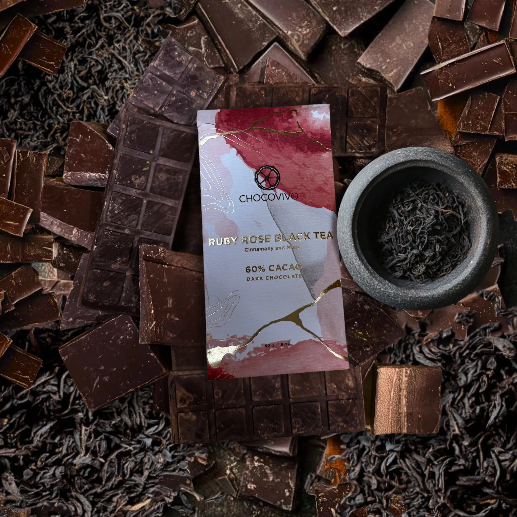 Red Ruby Rose Tea Dark Chocolate Bar - 60% Cacao