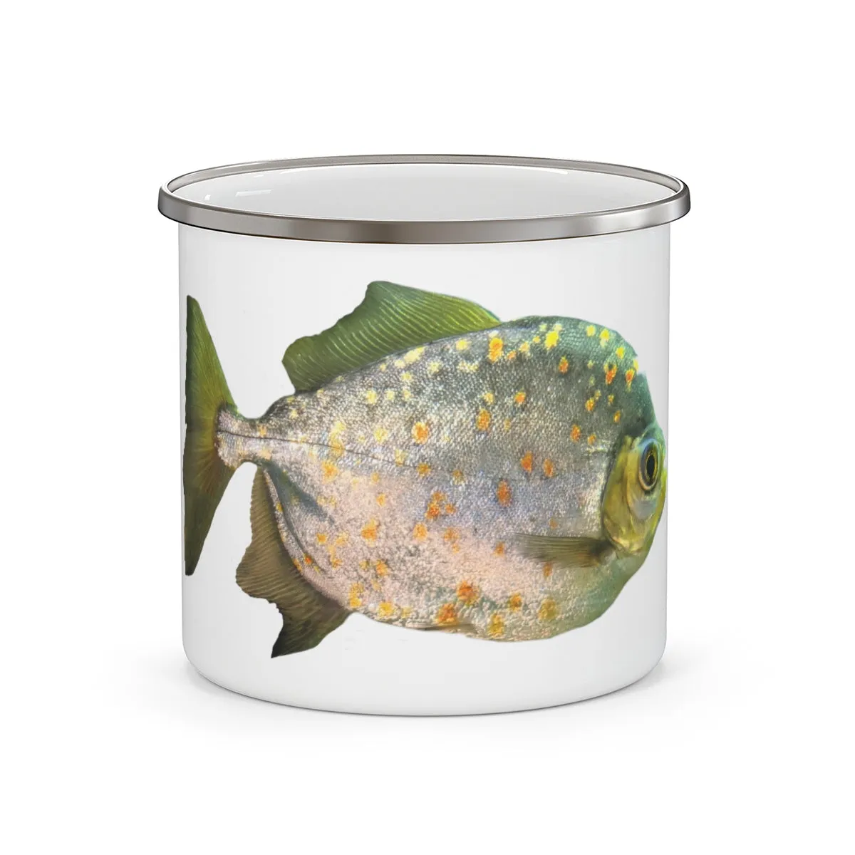 Silver and Spec Fish Enamel Camping Mug