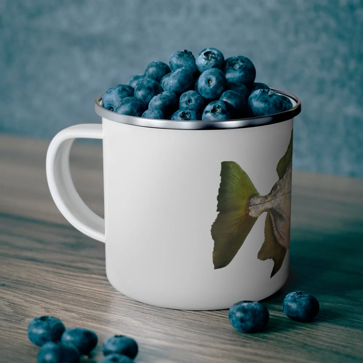 Silver and Spec Fish Enamel Camping Mug