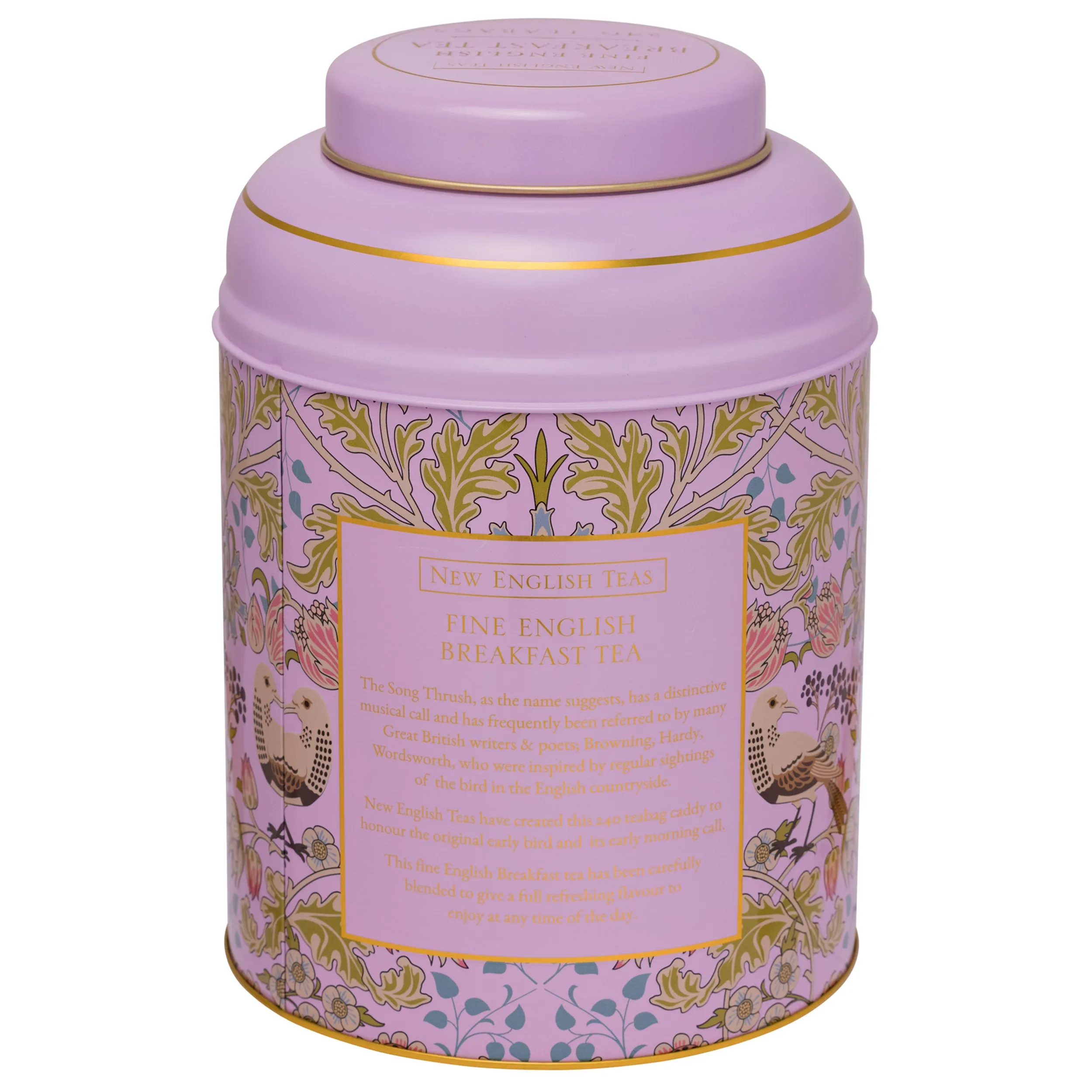 Song Thrush & Berries Deluxe Tea Caddy - Pink