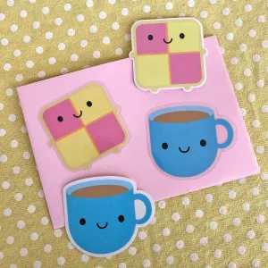 Tea & Battenberg Cake Kawaii Vinyl Stickers