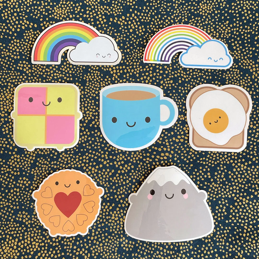 Tea & Battenberg Cake Kawaii Vinyl Stickers