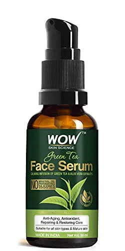 WOW Skin Science Green Tea Face Serum | Aloe Vera Extract with Pro Vitamin B5 & Vitamin E | Anti Aging, Skin Repair | Blemishes, Fine Lines, Smooth Skin | No Parabens | 30 ml