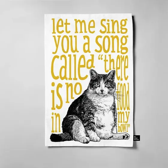 YELLOW HUNGRY CAT TEA TOWEL